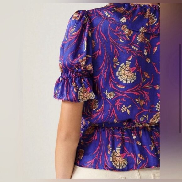 NWT BA&SH Chella Floral Ruffled top L/SZ 8 - Picture 7 of 8